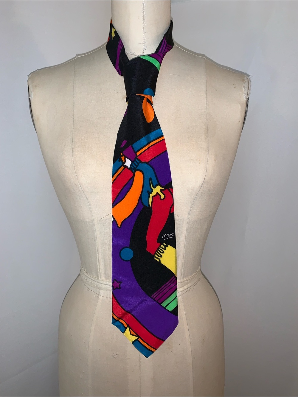 Vintage dead-stock new Men's Abstract  peter max Print Silk Tie  Neo Max